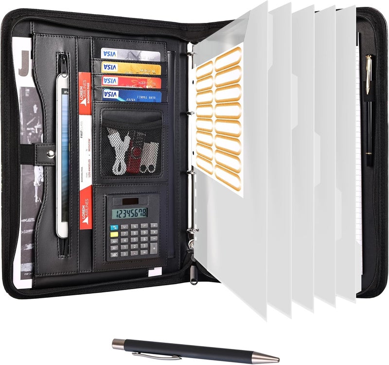 Eshow Portfolio Organizer - 3 Ring Binder with Zipper, Vegan Leather Business Padfolio Folder with Notepad Includes 5 Clear Sheet Protectors for Documents Files for Men Women - Image 1